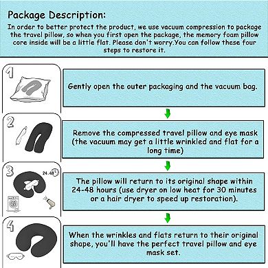 Memory Foam Travel Pillow Set Adults Neck Support Airplane Kit Eye Mask Portable Accessories