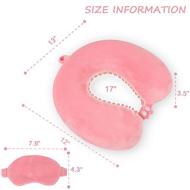 Memory Foam Travel Pillow Set Adults Neck Support Airplane Kit Eye Mask Portable Accessories