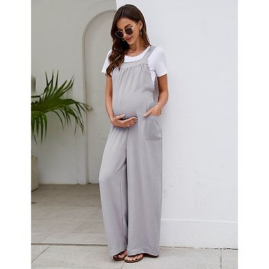Women's Sleeveless Tie Loose Maternity Jumpsuit With Pockets