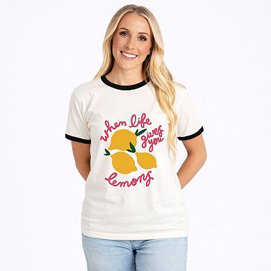 When Life Gives You Lemons Cursive - Women's Ringer Graphic T-Shirt