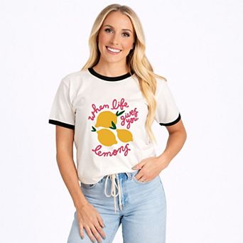 When Life Gives You Lemons Cursive - Women's Ringer Graphic T-Shirt
