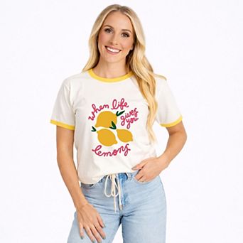 When Life Gives You Lemons Cursive - Women's Ringer Graphic T-Shirt