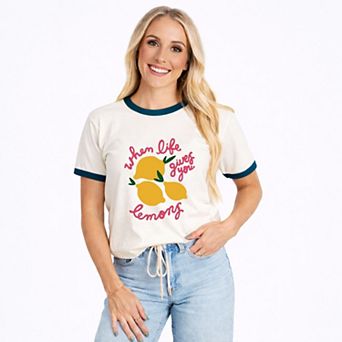 When Life Gives You Lemons Cursive - Women's Ringer Graphic T-Shirt