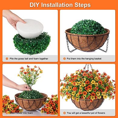 Artificial Fall Mums Hanging Baskets Outdoor Faux Flowers Eucalyptus Porch Patio Yard Decor