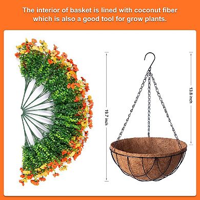 Artificial Fall Mums Hanging Baskets Outdoor Faux Flowers Eucalyptus Porch Patio Yard Decor