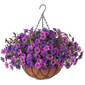 Artificial Fall Mums Hanging Baskets Outdoor Faux Flowers Eucalyptus Porch Patio Yard Decor