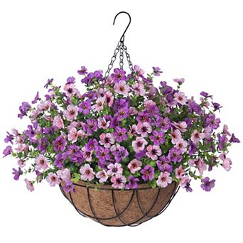 Artificial Fall Mums Hanging Baskets Outdoor Faux Flowers Eucalyptus Porch Patio Yard Decor