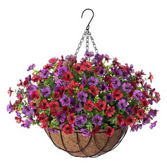 Artificial Fall Mums Hanging Baskets Outdoor Faux Flowers Eucalyptus Porch Patio Yard Decor