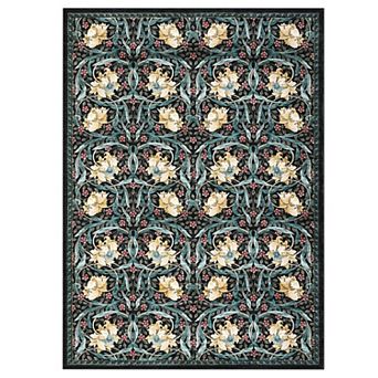 Vintage Floral Area Rug Machine Washable Vacuum Clean Ultra Thin Stain Resistant Carpet for Bedroom