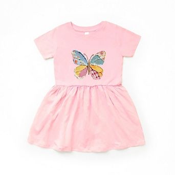 Denim Butterfly Faux Patchwork - Infant Dress
