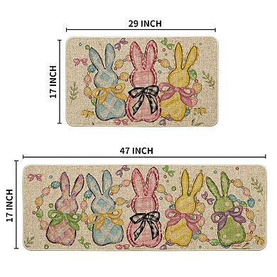 Bunny Easter Kitchen Mats Non-Slip Spring Decor 2pc