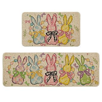 Bunny Easter Kitchen Mats Non-Slip Spring Decor 2 pc