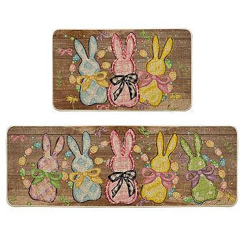 Bunny Easter Kitchen Mats Non-Slip Spring Decor 2 pc