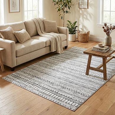Boho Area Rug Low Pile Pet Friendly Non Slip Vacuum Clean Carpet for Kid's Room Dining Room
