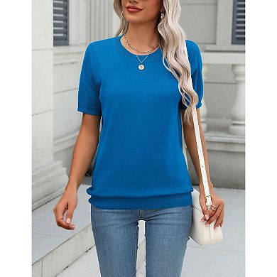 Zeagoo Women s Summer Short Sleeve Crew Neck Tops, Lightweight Pullover Sweater Casual Blouse