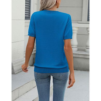 Zeagoo Women s Summer Short Sleeve Crew Neck Tops, Lightweight Pullover Sweater Casual Blouse