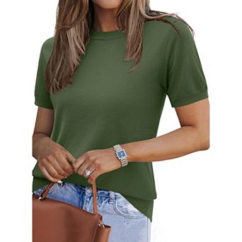 Zeagoo Women s Summer Short Sleeve Crew Neck Tops, Lightweight Pullover Sweater Casual Blouse