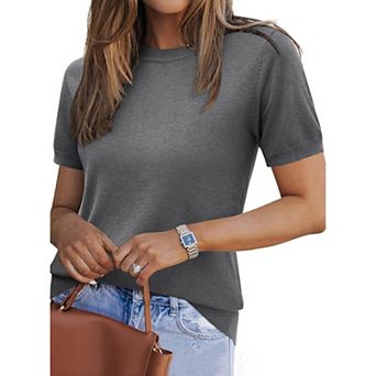Zeagoo Women's Summer Short Sleeve Crew Neck Tops, Lightweight Pullover Sweater Casual Blouse
