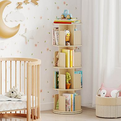 Costway 4-Tier Rotating Bookshelf 360° Display Rack with Dividers & Anti-falling Baffles