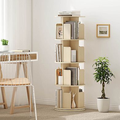 Costway 4-Tier Rotating Bookshelf 360° Display Rack with Dividers & Anti-falling Baffles