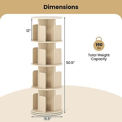 Costway 4-Tier Rotating Bookshelf 360° Display Rack with Dividers & Anti-falling Baffles