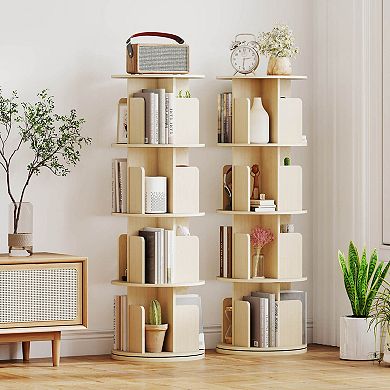 Costway 4-Tier Rotating Bookshelf 360° Display Rack with Dividers & Anti-falling Baffles