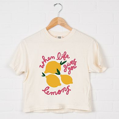 When Life Gives You Lemons Cursive - Women's Boxy Crop Top Graphic T-Shirt