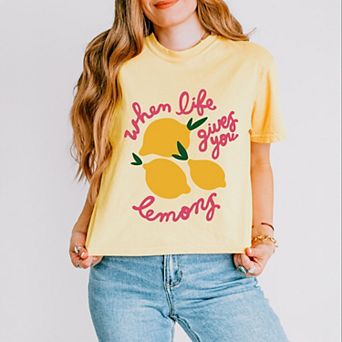 When Life Gives You Lemons Cursive - Women's Boxy Crop Top Graphic T-Shirt