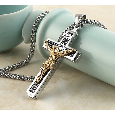 Stainless Steel INRI Crucifix Pendant Necklace 22+2 Extender