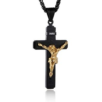 Stainless Steel INRI Crucifix Pendant Necklace 22+2 Extender