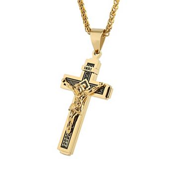 Stainless Steel INRI Crucifix Pendant Necklace 22+2 Extender
