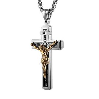 Stainless Steel INRI Crucifix Pendant Necklace 22+2 Extender