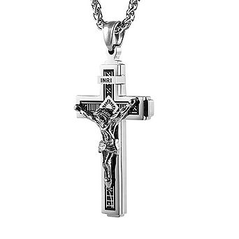 Stainless Steel INRI Crucifix Pendant Necklace 22+2 Extender