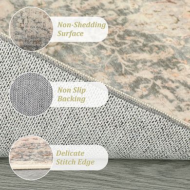 Medallion Area Rug Machine Washable Non Slip Non Shedding Stain Resistant Floor Cover for Bedroom