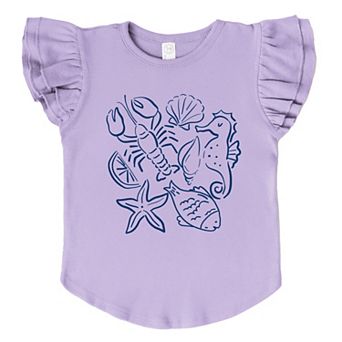 Nautical Animals Outlined - Flutter Sleeve Graphic T-Shirt