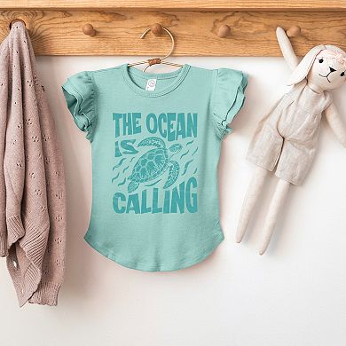 The Ocean Is Calling Turtle - Flutter Sleeve Graphic T-Shirt