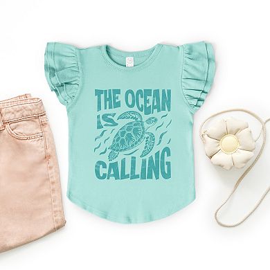 The Ocean Is Calling Turtle - Flutter Sleeve Graphic T-Shirt