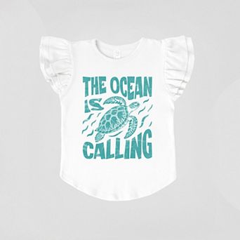 The Ocean Is Calling Turtle - Flutter Sleeve Graphic T-Shirt