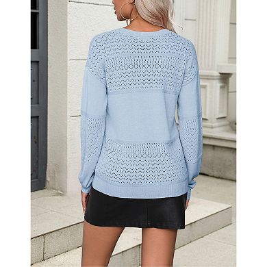 Zeagoo Women s Fall Batwing Long Sleeve Ribbed Knitted Pullover Sweater, V Neck Crochet Top