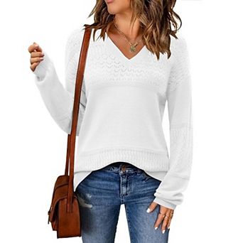 Zeagoo Women s Fall Batwing Long Sleeve Ribbed Knitted Pullover Sweater, V Neck Crochet Top