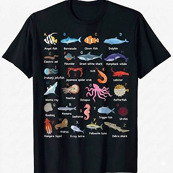 Alphabetical Ocean Creature Digital Print Tee