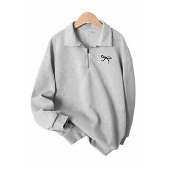 Girls' Half-Zip Bow Embroidered Thermal Sweater