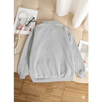 Girls' Half-Zip Bow Embroidered Thermal Sweater