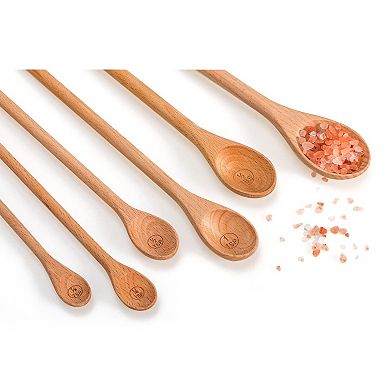 6pcs Wooden Measuring Spoons Long Handle Beechwood Dry Ingredients Cooking Baking Gift