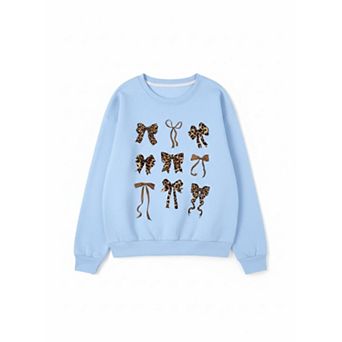 Girls' Print Bow Sweater, Oversized Fit