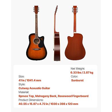 Beginner to Intermediate Cutaway Acoustic Guitar with Rosewood Fingerboard and Backpack Case