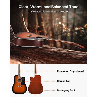 Beginner to Intermediate Cutaway Acoustic Guitar with Rosewood Fingerboard and Backpack Case