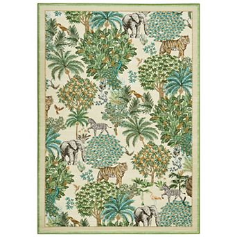 Jungle Area Rug Low Pile Pet Friendly Non Slip Vacuum Clean Carpet for Kid's Room Dining Room