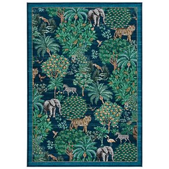 Jungle Area Rug Low Pile Pet Friendly Non Slip Vacuum Clean Carpet for Kid's Room Dining Room