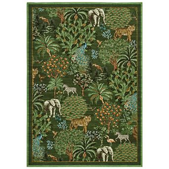 Jungle Area Rug Low Pile Pet Friendly Non Slip Vacuum Clean Carpet for Kid's Room Dining Room